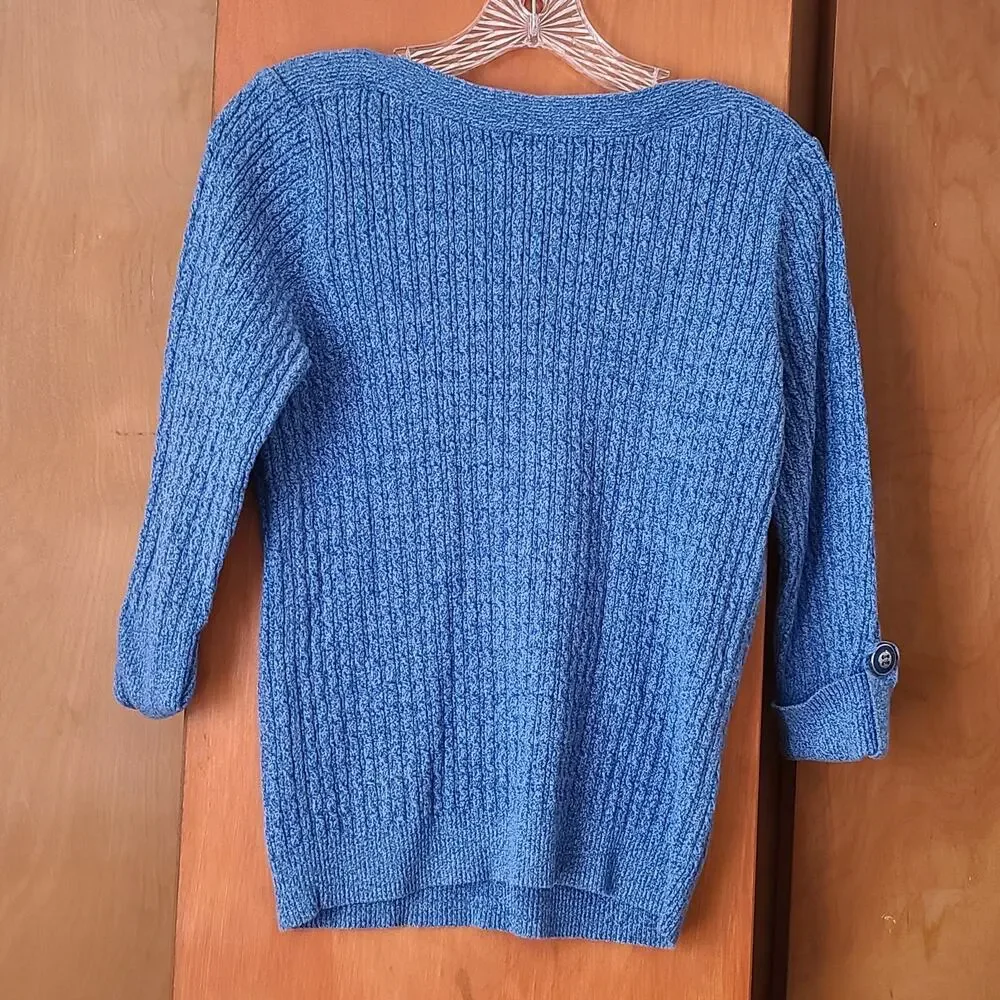 Womens Karen Scott Blue Cotton Knit Sweater Medium 3/4 Sleeve Classic - Picture 2 of 8
